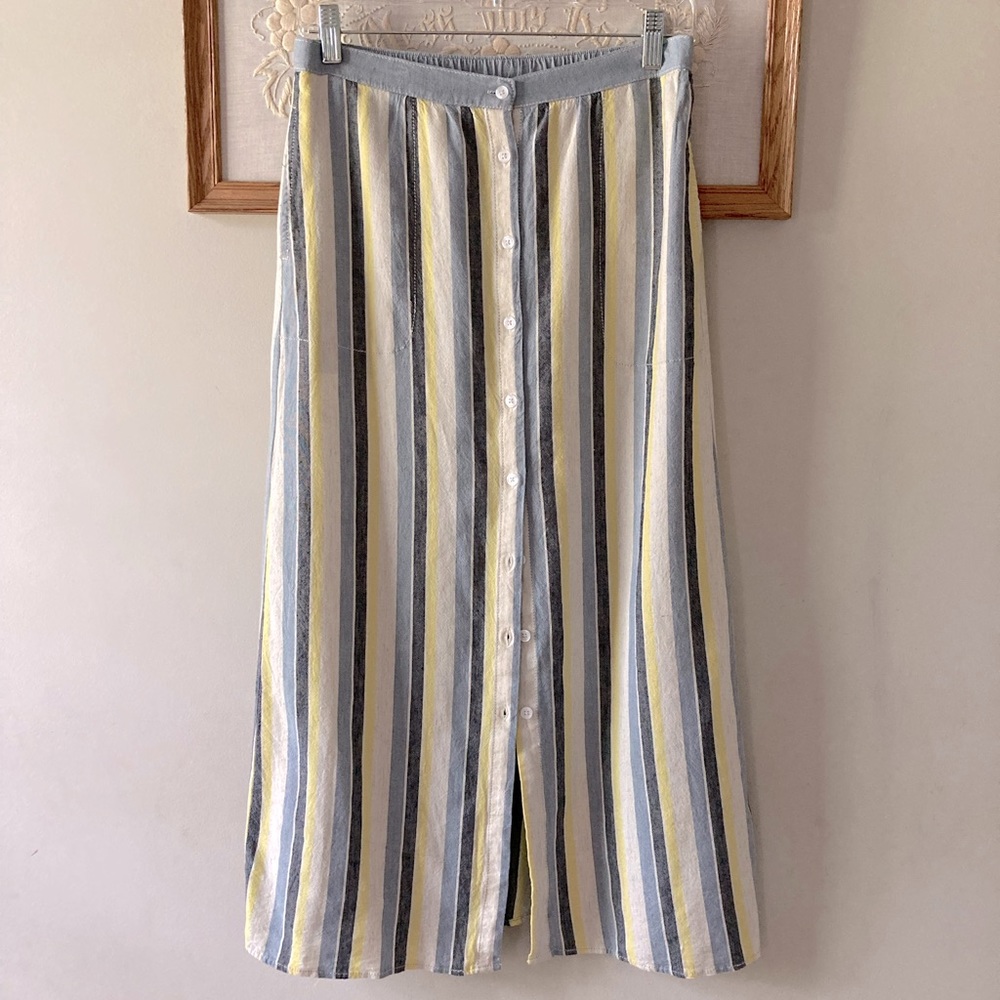 Max Studio vertical stripe linen button skirt with pockets modest spring summer